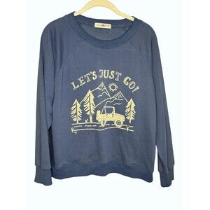 Natural Life Sweatshirt Womens Medium Blue Let's Just Go Graphic Pullover